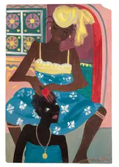 Eve de Negri, Mother and Child (Interior scene), oil on board