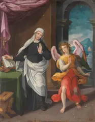 Saint Frances of Rome with her guardian angel by Federico Zuccari, oil on canvas, unlined, sold Mar 2023
