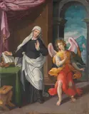 Federico Zuccari, Saint Frances of Rome with her guardian angel, oil on canvas, unlined