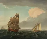 Ships in a squall by English School, oil on canvas, sold Mar 2023