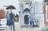Figures near Scuola di San Marco by Earl George Alexander Eugene Douglas Haig, mixed media on paper, sold Dec 2023