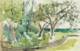 Trees; Bridge in France by Earl George Alexander Eugene Douglas Haig, two watercolours, sold Dec 2023
