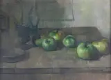 Lawrence Gowing, Apples and painting palette knives (1945), oil on canvas