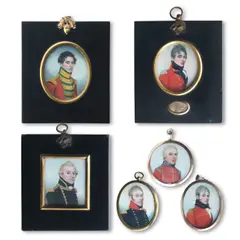 Frederick Buck, A portrait miniature of an officer, said to depict Captain Waish, wearing scarlet coat with black standing collar, facings and stock, white frilled chemise and epaulettes.