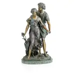 Hyppolyte François Moreau, patinated Bronze group of a boy and girl, patinated Bronze