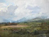 Alexander Fraser Jnr Rsa Rsw, A Highland Landscape with Farm, oil on canvas