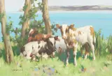 David Gauld Rsa, Three Calves, oil on canvas