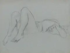 R.A. Augustus Edwin John O.M., Study of reclining nude, pencil sketch on coloured paper