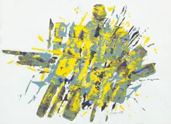 William Gear Ra, Yellow, Grey and Black, acrylic on paper