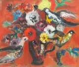David McClure Rsa Rsw Rgi, Birds in a Red Landscape, oil on canvas board
