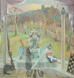 Lady Caroline Kininmonth, A very Scottish still life, looking towards The Royal Observatory, Edinburgh, oil on canvas