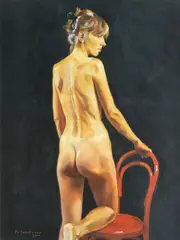 Jack Morrocco, Nude with Red Chair, oil on canvas