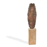 Geoffrey Doonan, Spear Vase, Of slender elliptical form with brown glazed finish, mounted of a wood plinth