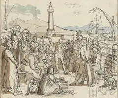 Hieronymus Hesse, Cantastorie in Naples, pen, ink, chalk, and wash on paper