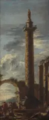 Giovanni Ghisolfi, Trajan's column with figures nearby; and An architectural capriccio with an obelisk, a pair, oil on canvas
