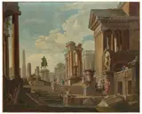 Giovanni Paolo Panini, An architectural capriccio with the equestrian statue of Marcus Aurelius, oil on canvas