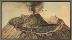Pietro Fabris, Interior of Crater of Vesuvius with spectators, from the   Campi Phlegraei, plate IX, etching with handcolouring on laid paper
