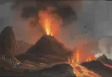 Neapolitan School, Mount Vesuvius erupting at night with figures looking on
