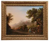 Carlo Labruzzo, An Italianate landscape with travellers on a country path; and An Italianate landscape with a drover and his herd, a pair, oil on canvas