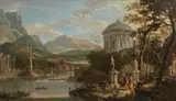 An extensive river landscape with an architectural capriccio by Willem van der Hagen, oil on canvas, sold Dec 2023