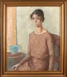 Ada Budell, Young Girl in Red Dress, pastel on canvas