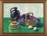 Anne Cary Bradley, Still Life with Basket, oil on board