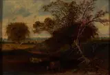 George Henry Smillie, Cattle Watering, oil on artist's board