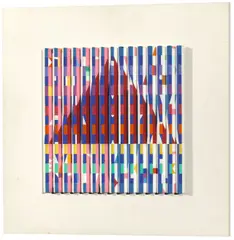 Star of Love on rose by Yaacov Agam, 1977, Aluminium-Relief, bemalt, auf bemalte Holzplatte montiert, sold May 2014