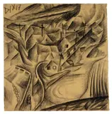Dorf in Rußland (Godizischky) by Otto Dix, 1917, Schwarze Kreide auf bräunlichem Papier, sold May 2008