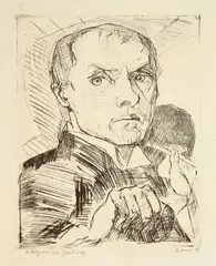 Selbstbildnis mit Griffel by Max Beckmann, 1916, Kaltnadel auf Van Gelder Zonen-Bütten, sold May 2008