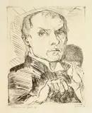 Max Beckmann, Selbstbildnis mit Griffel, 1916, Kaltnadel auf Van Gelder Zonen-Bütten