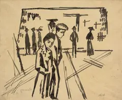 Heimweg by August Macke, 1913, Tuschpinsel auf Papier, auf Karton aufgezogen, sold Nov 2008