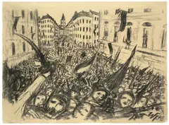 Aufruhr 1848 by Werner Heldt, 1948, Kohle auf gelblichem, leicht genarbtem Papier, sold Nov 2008