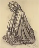 Ernst Barlach, Hockende Furie, nach links gekehrt, 1927, Kohle auf Papier