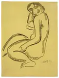 Sitzender Akt by Karl Schmidt-Rottluff, 1913, Tuschpinsel auf gelblichem Papier, auf Japan aufgezogen, sold May 2008