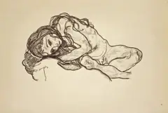 Egon Schiele, Mädchen (Girl), 1918, Lithographie auf glattem Papier