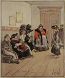 Am Alexanderplatz (Polizeipräsidium) by Heinrich Zille, 1909, Farbige Kreiden, Aquarell, Tuschfeder und Kohle auf Papier, auf Karton montiert, sold Dec 2007