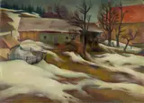 Albert Birkle, Vorfrühling im Bayerischen Wald I, 1929, Öl auf Karton