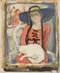 Julie Wolfthorn, Mädchen mit Katze, Öl auf Leinwand, auf Karton aufgelegt