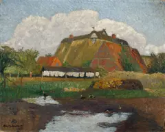 Alte Häuser by Otto Modersohn, 1910, Öl auf Pappe, sold May 2013