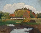 Otto Modersohn, Alte Häuser, 1910, Öl auf Pappe