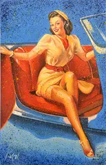 Dennis Ropar, Pin-Up Girl in Convertible, oil on canvas