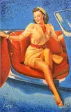 Dennis Ropar, Pin-Up Girl in Convertible, oil on canvas