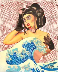 Girl and the Great Wave (Day of the Dead Series) by Dennis Ropar, acrylic and mirror on board, sold Dec 2013