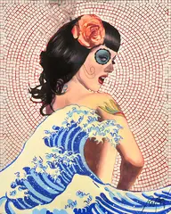 Girl and the Great Wave (Day of the Dead Series) by Dennis Ropar, acrylic and mirror on board, sold Dec 2013