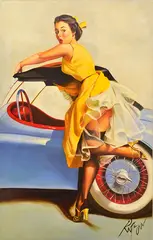 Dennis Ropar, Pin-Up Girl in Yellow Dress, oil on canvas