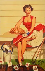 Dennis Ropar, Pin-Up Girl in Red Dress, oil on canvas