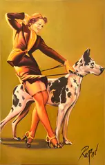 Dennis Ropar, Pin-Up Girl With Dog, oil on canvas