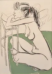 Frank Malerba, Nude Resting on Table, mixed media on canvas