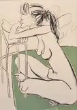 Frank Malerba, Nude Resting on Table, mixed media on canvas